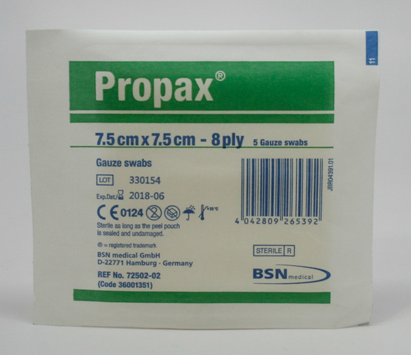 Picture of Gauze Swabs 7.5x7.5cm Sterile Propax 5s