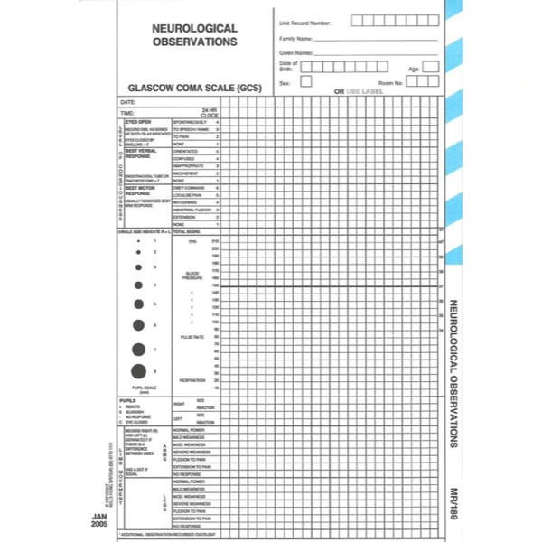 Neurological Observations Chart MR189 100s Online Medical Supplies Equipment